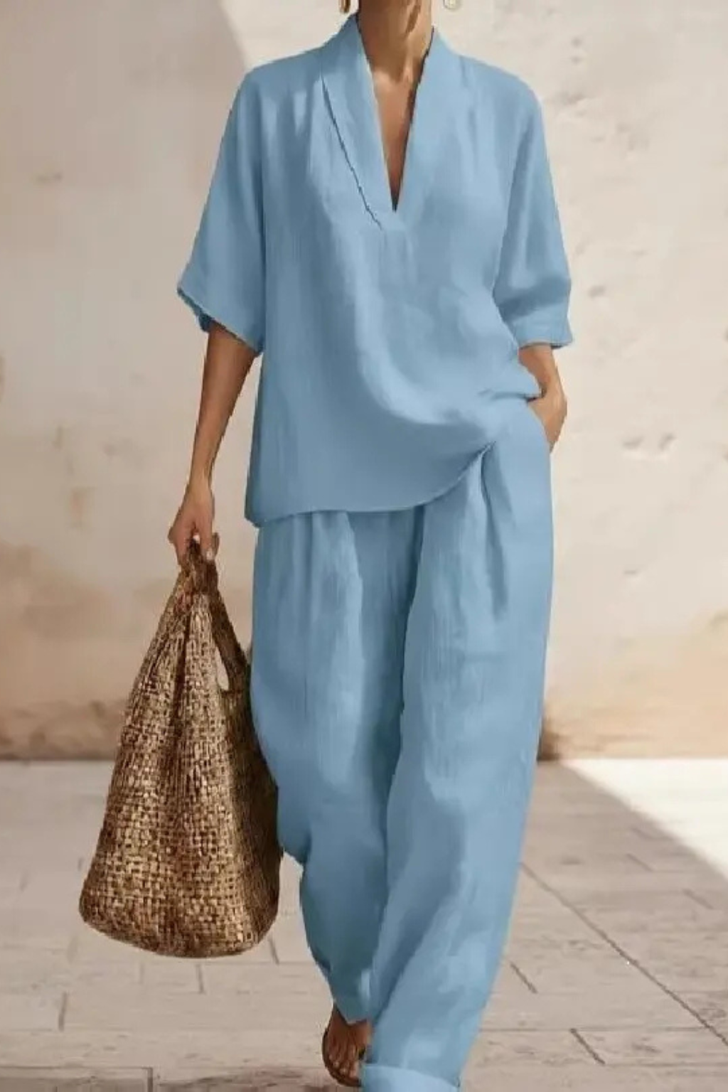 Women's Linen V-Neck Co-Ord Set