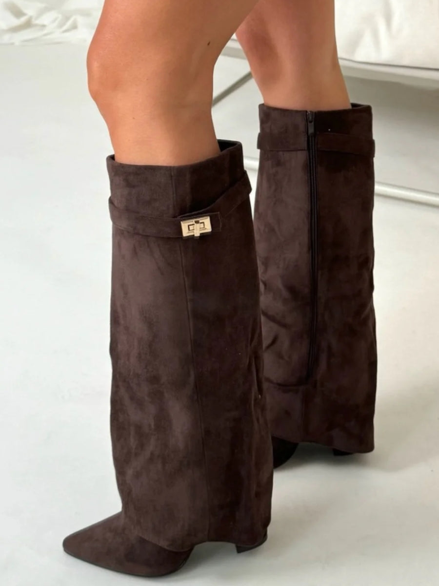Women's Leather Wide Leg Boots