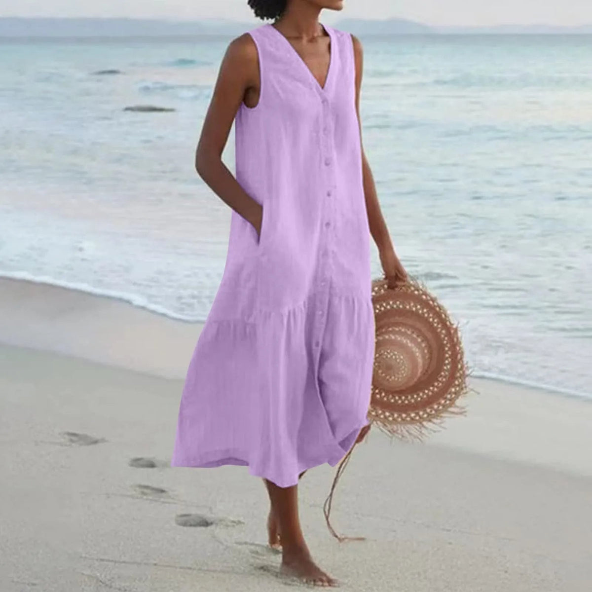 Women's V-Neck Summer Midi Dress
