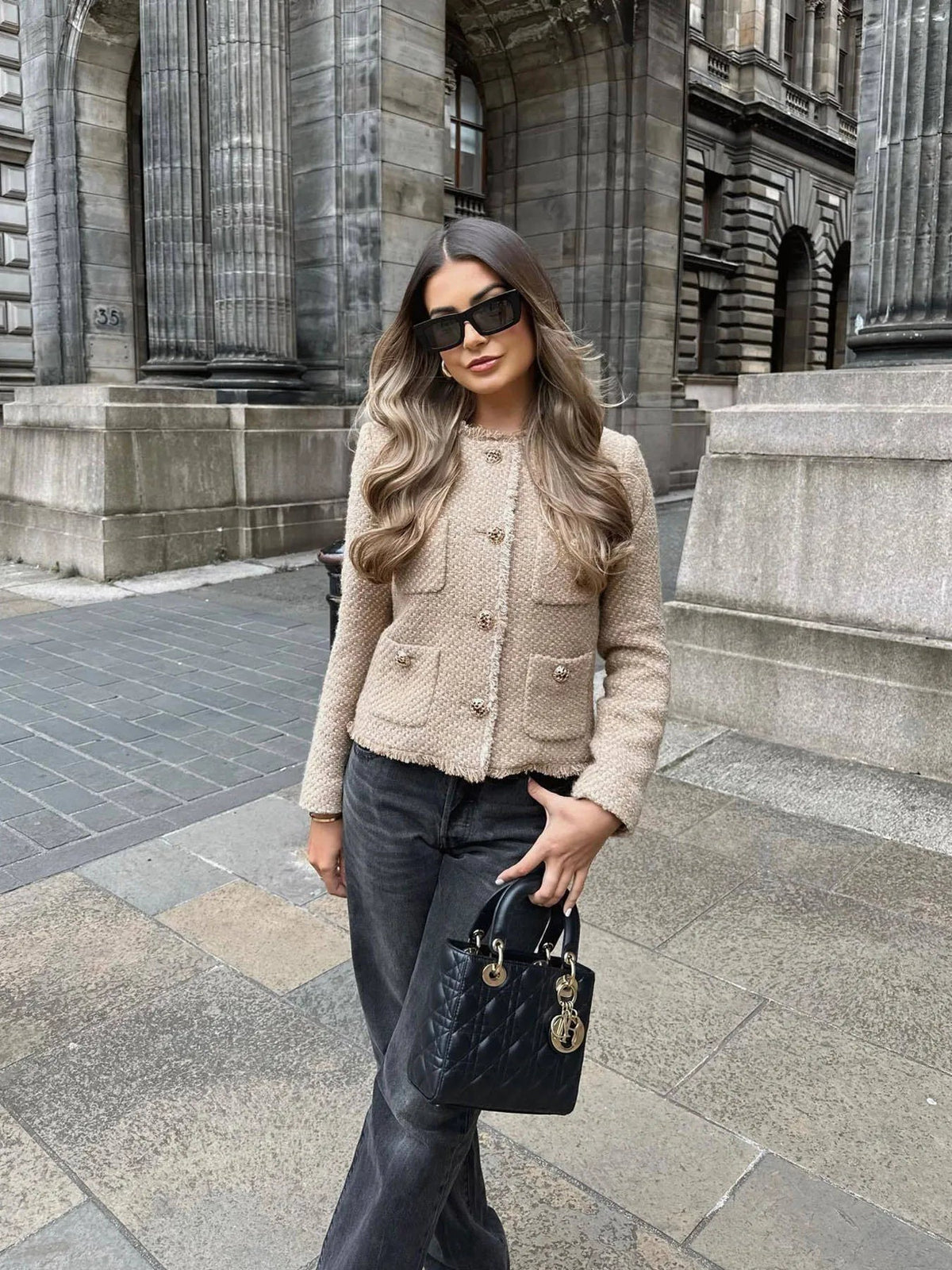 Women's Cropped Tweed Button Blazer