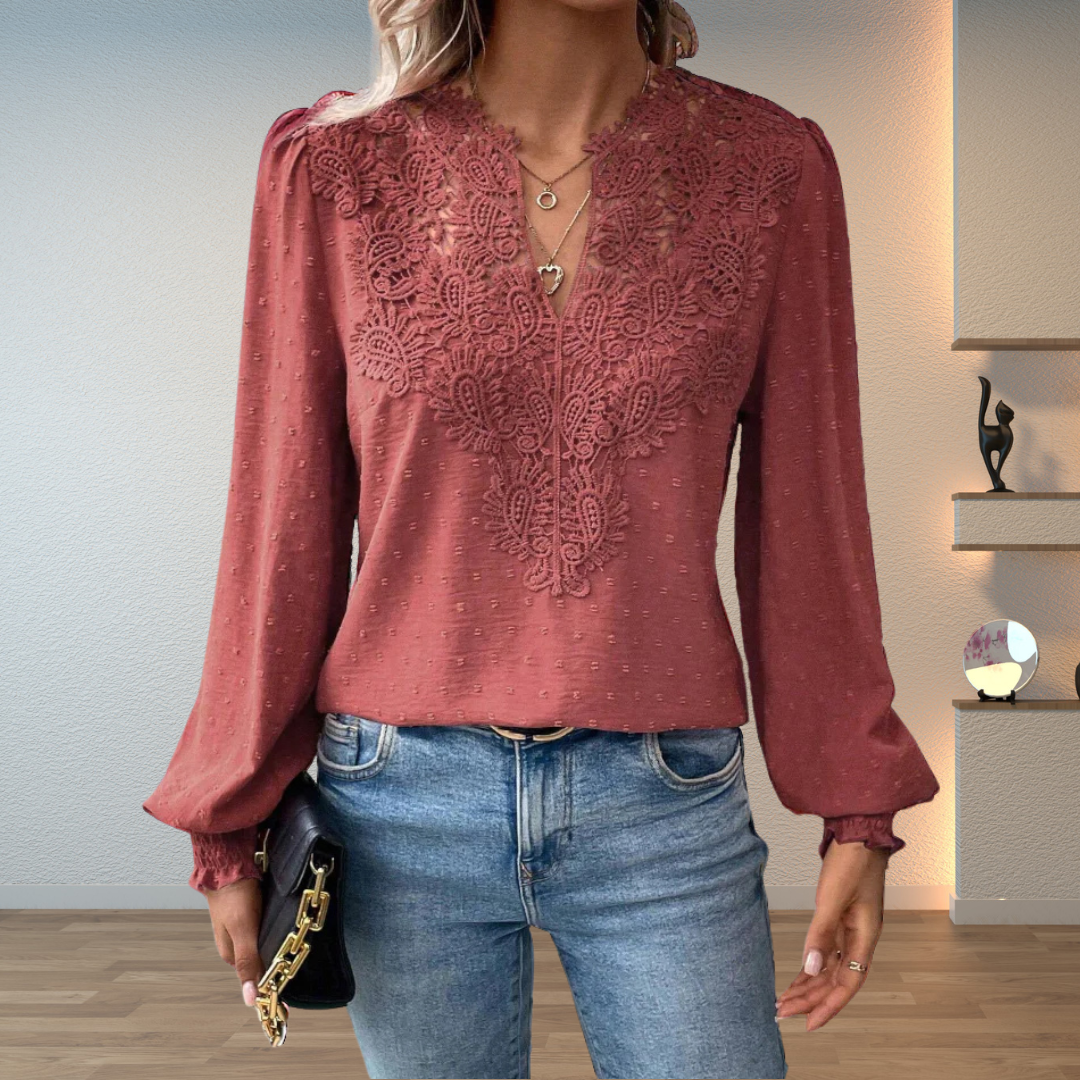 Women’s V Neck Floral Detail Blouse