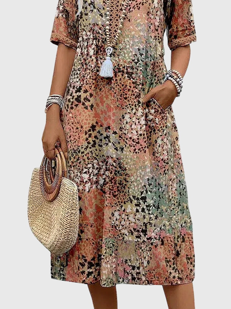 Women's Printed V-Neck Midi Dress