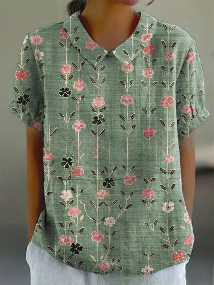 Women's Floral Print Collared Top
