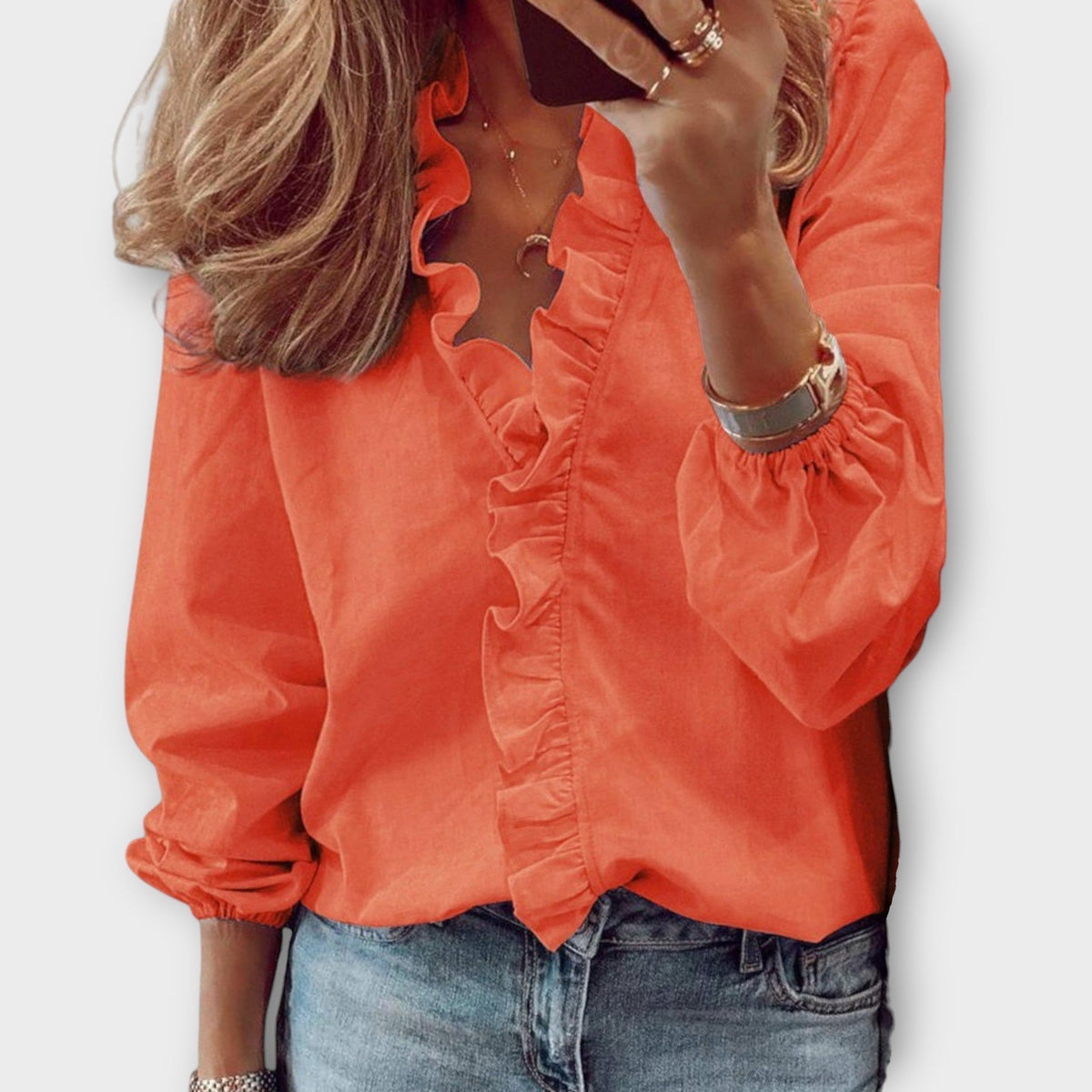 Women’s Ruffle V Neck Long Sleeve Blouse