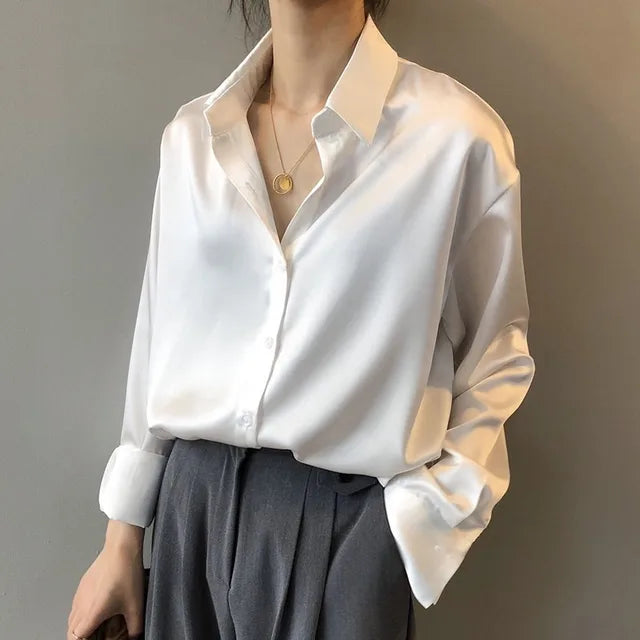 Women’s Satin Button Down Blouse