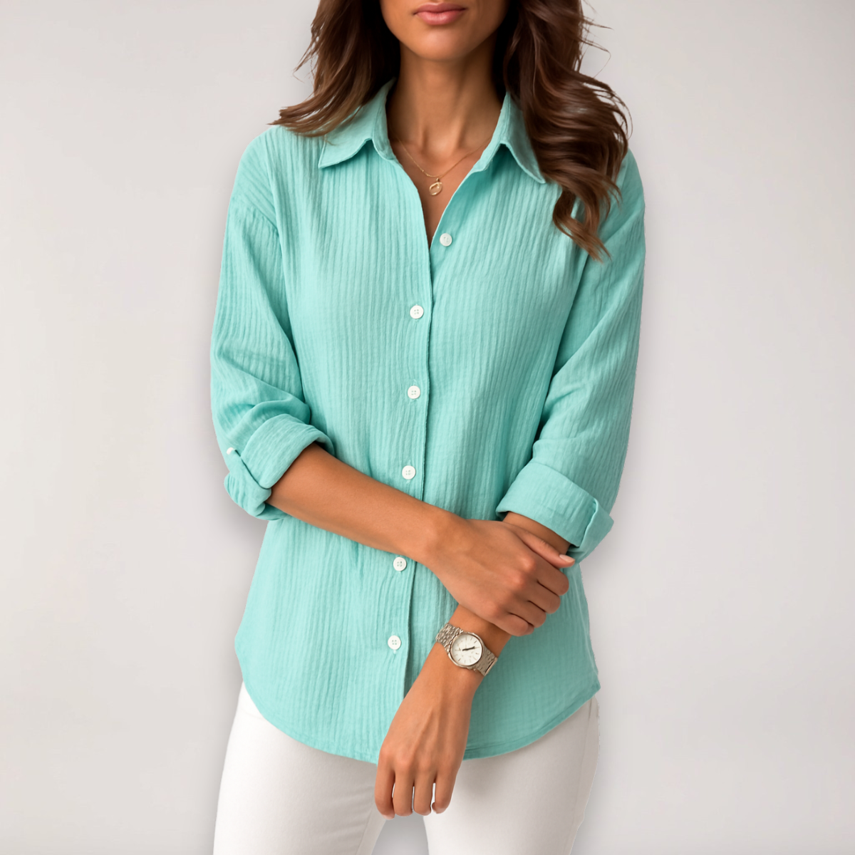 Women’s Button Front Roll Up Blouse