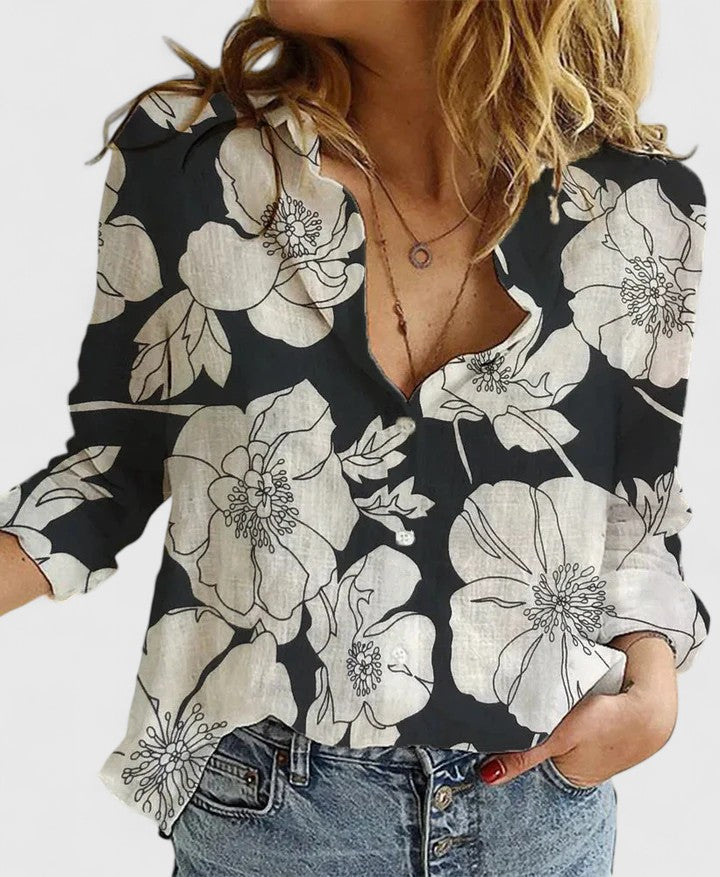 Women’s Linen V Neck Button Blouse