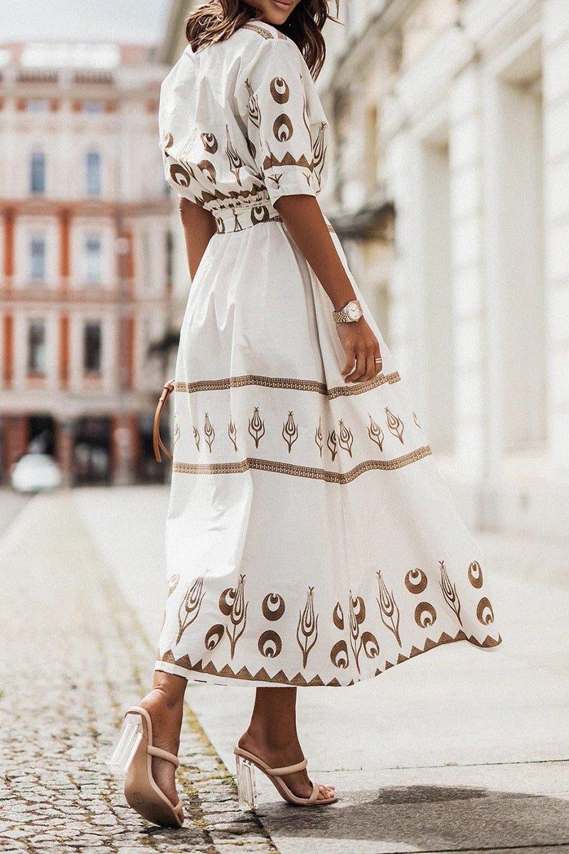 Women's Belted Geometric Midi Dress