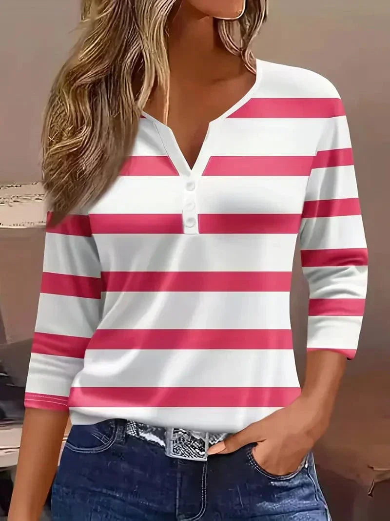 Women’s Striped V Neck Top