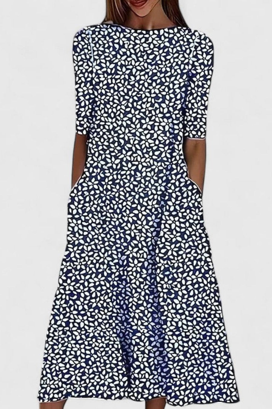 Women's Printed Cotton Midi Dress