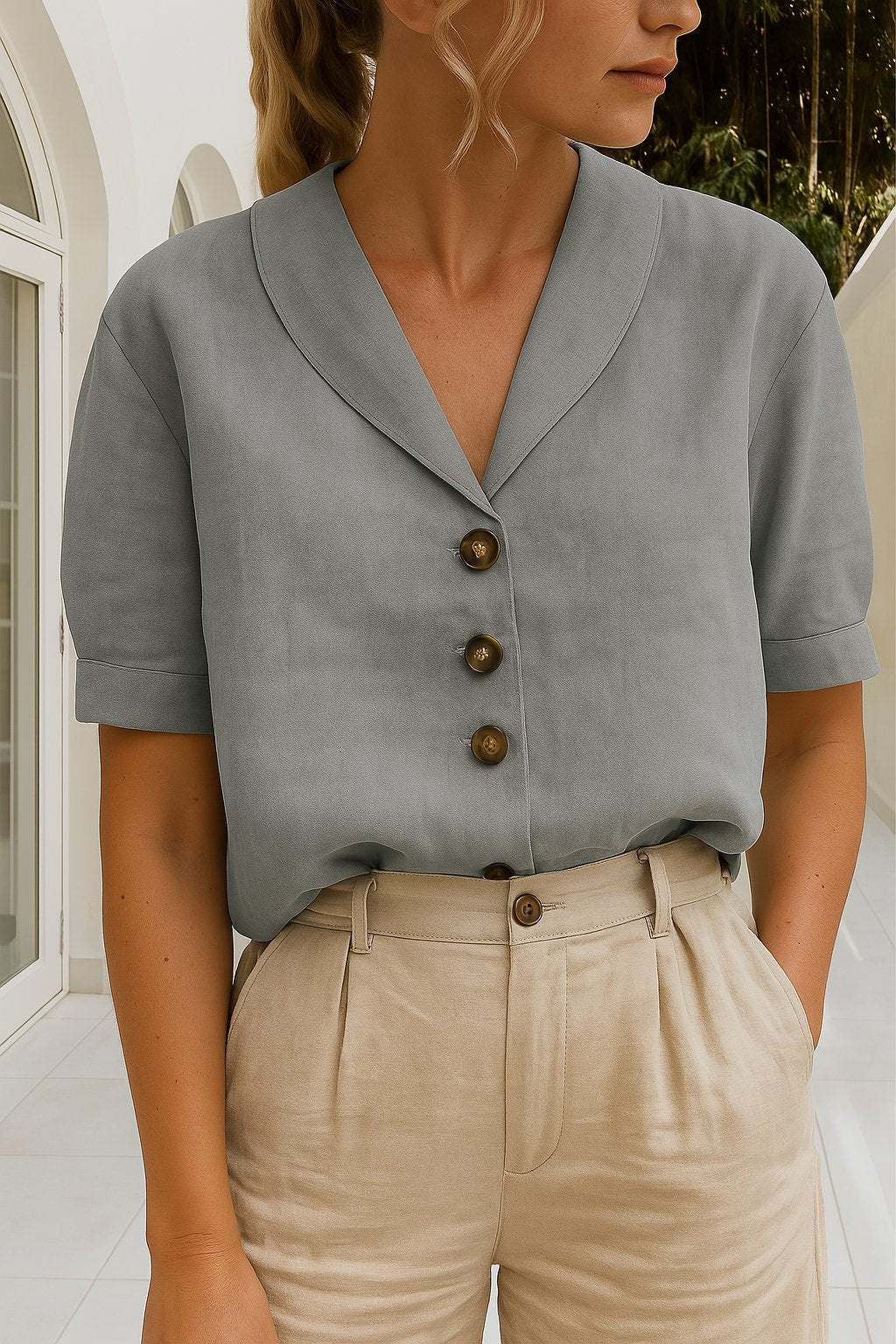 Women's Classic V-Neck Blouse