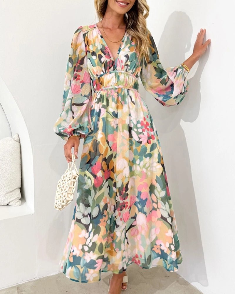 Women's Floral Chiffon Midi Dress