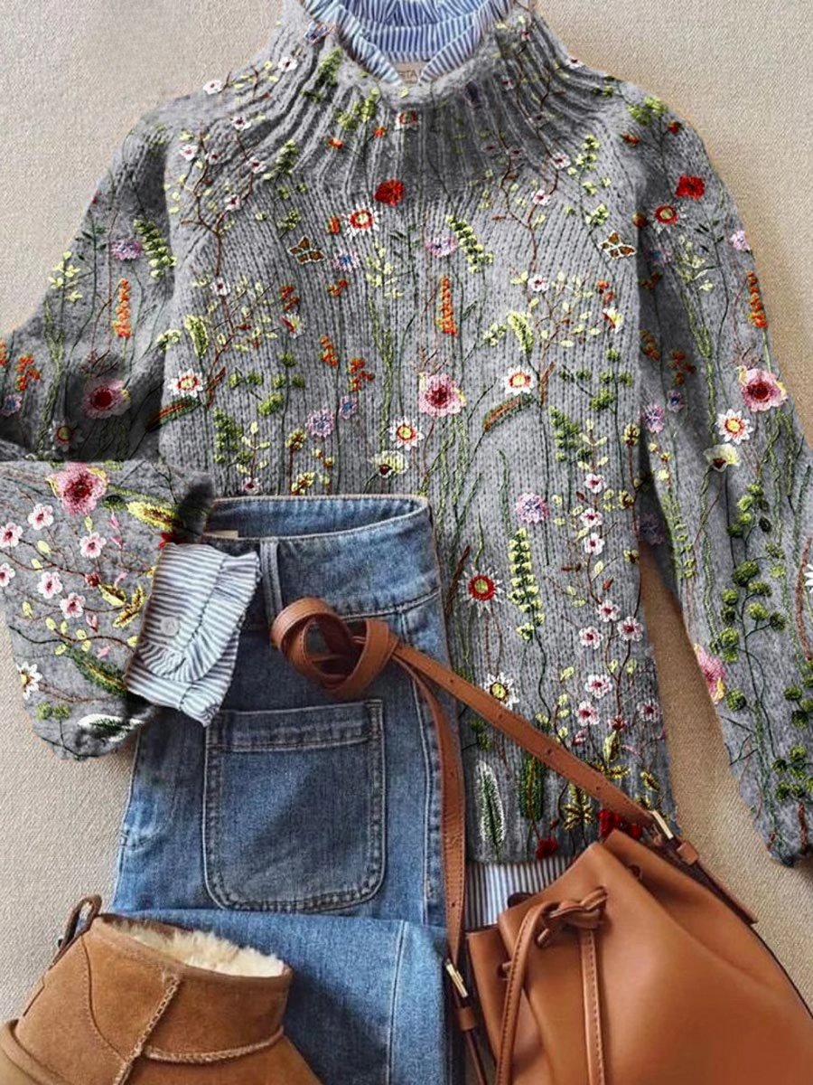Women's Floral Embroidered Knit Jumper