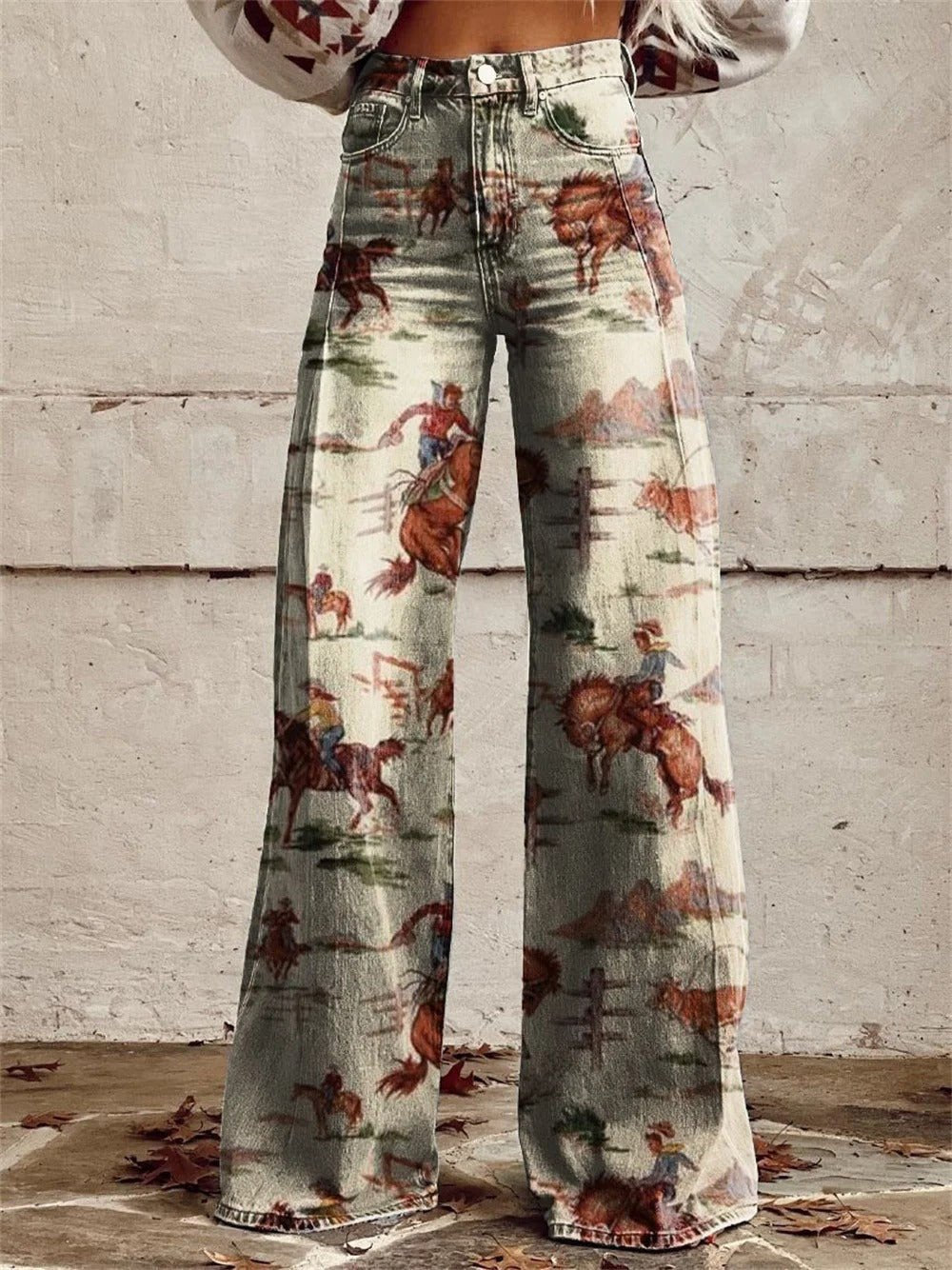 Women’s Western Print Wide Leg Jeans