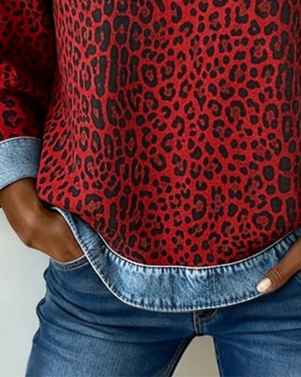 Women's Leopard Print Denim Sweater