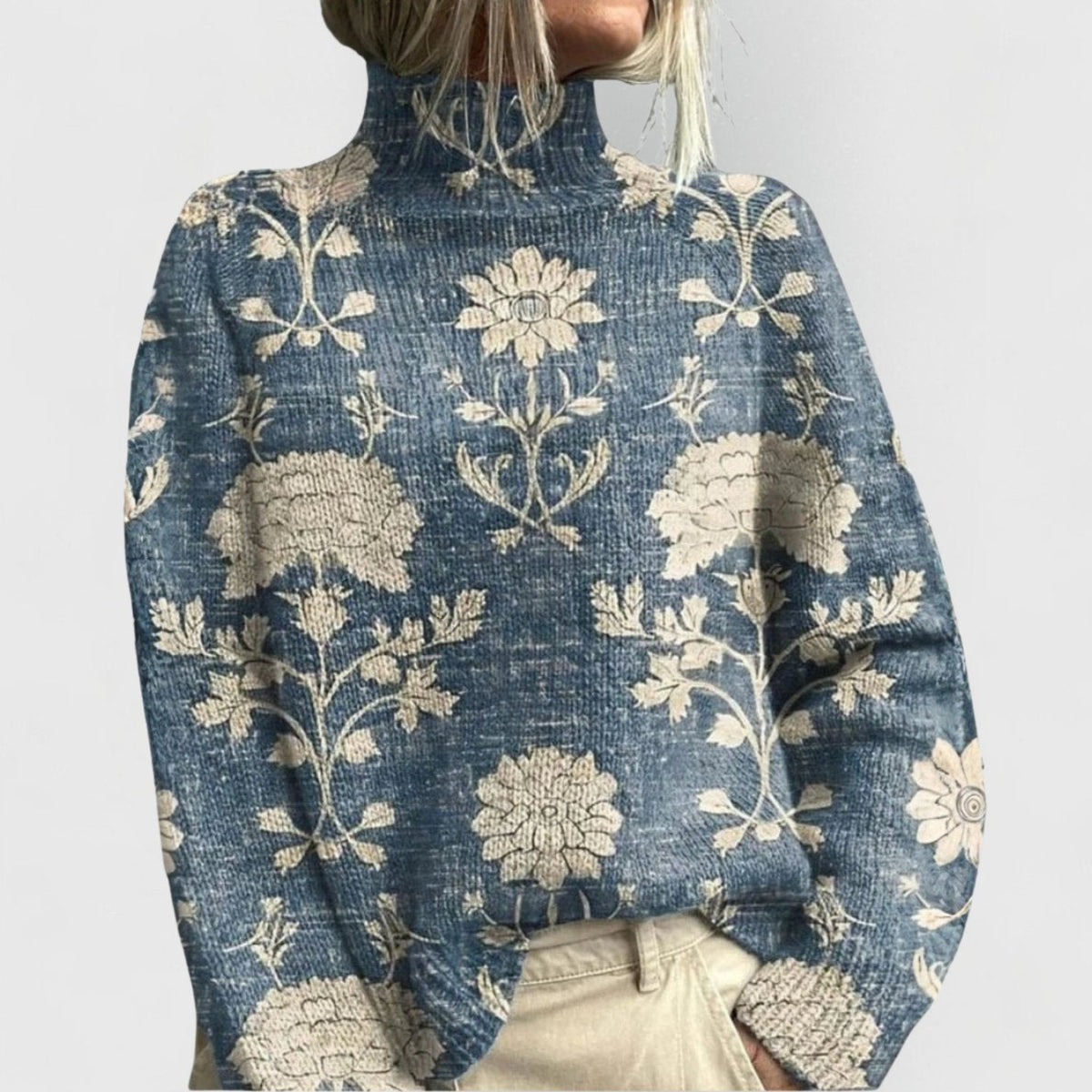 Women's Floral Turtleneck Knit Jumper