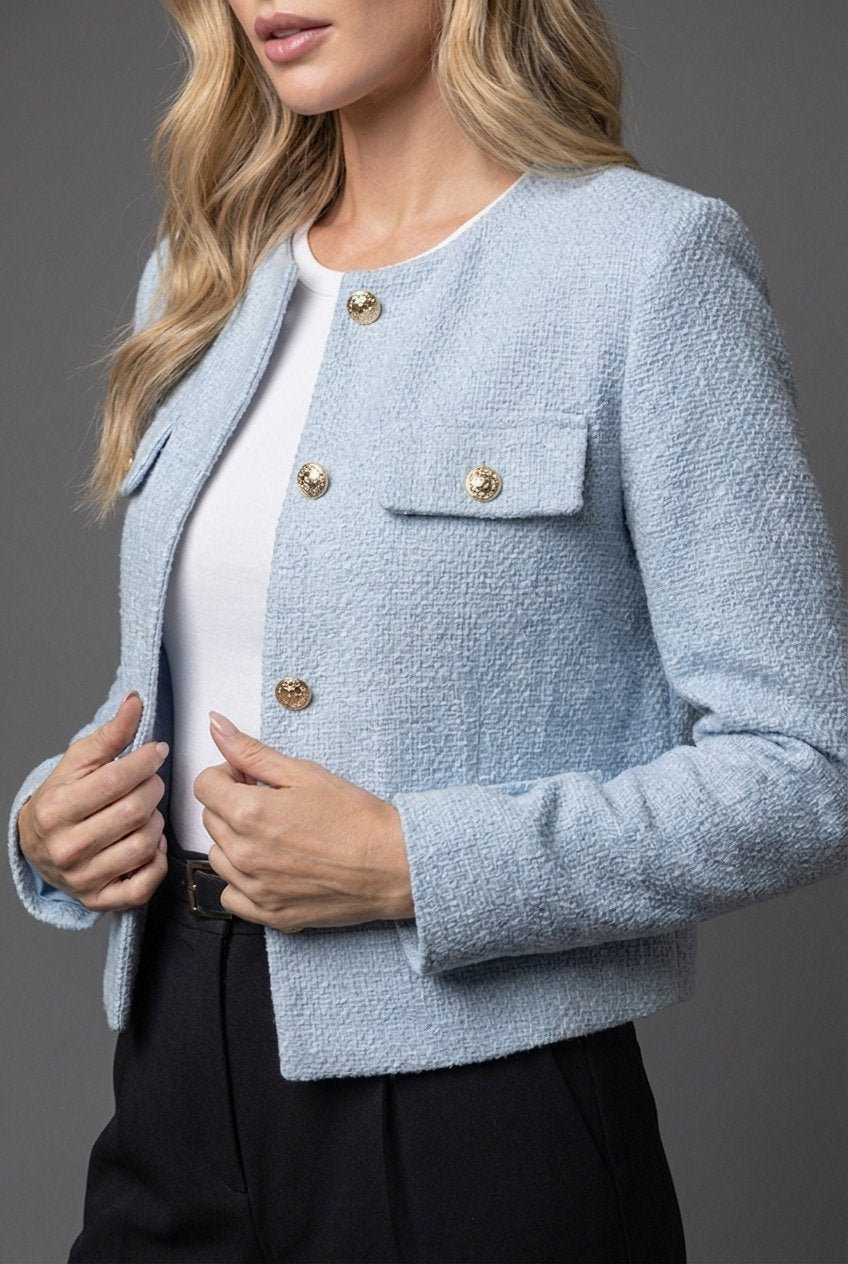 Women's Round Neck Tweed Blazer