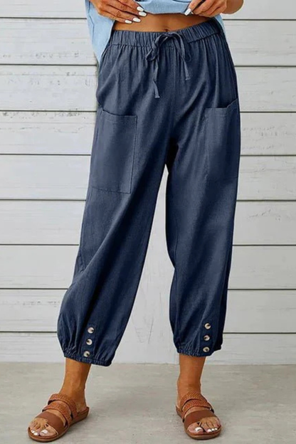 Women's Linen Cropped Drawstring Trousers