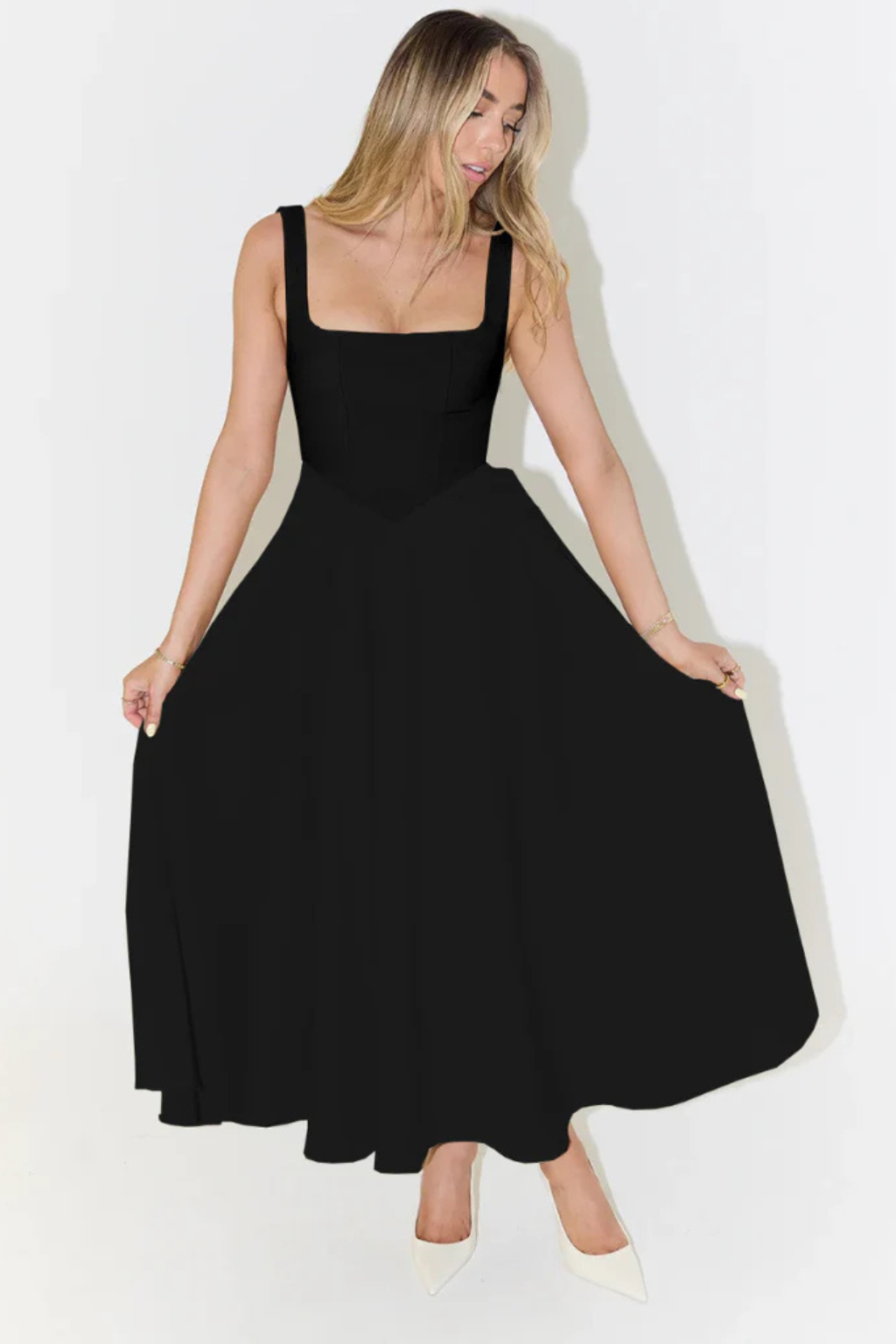 Square Neck Midi Guest Dress
