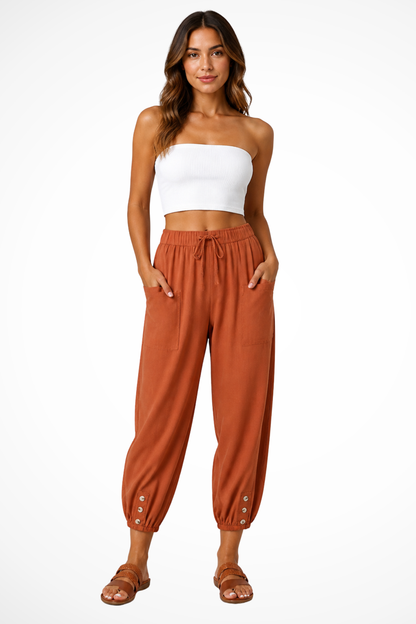 Women's Linen Cropped Drawstring Trousers