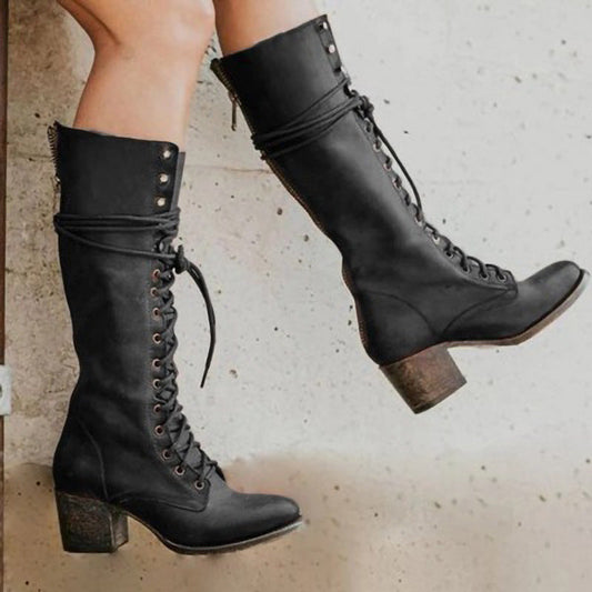 Women's Lace-Up Leather Knee Boots