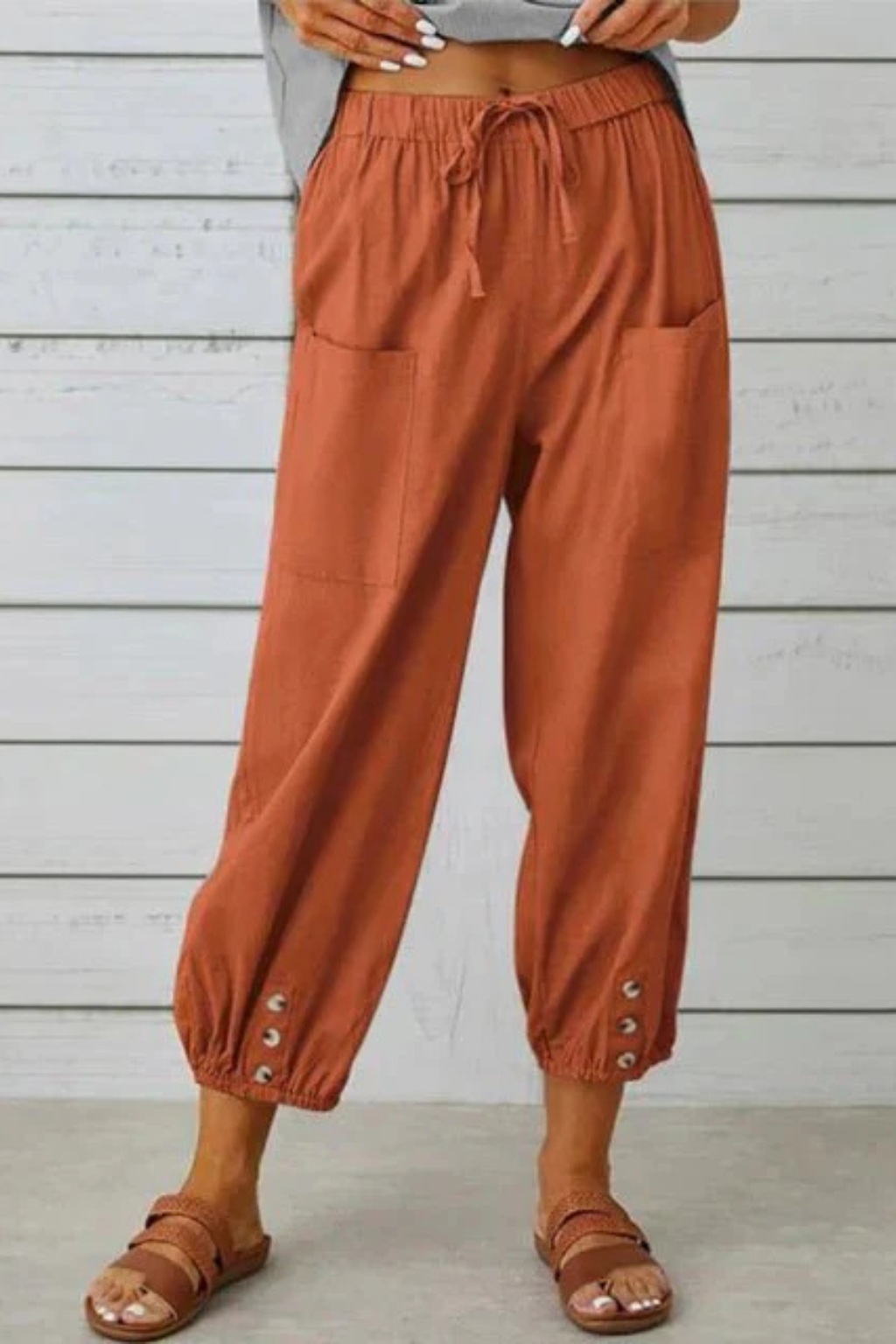 Women's Linen Cropped Drawstring Trousers