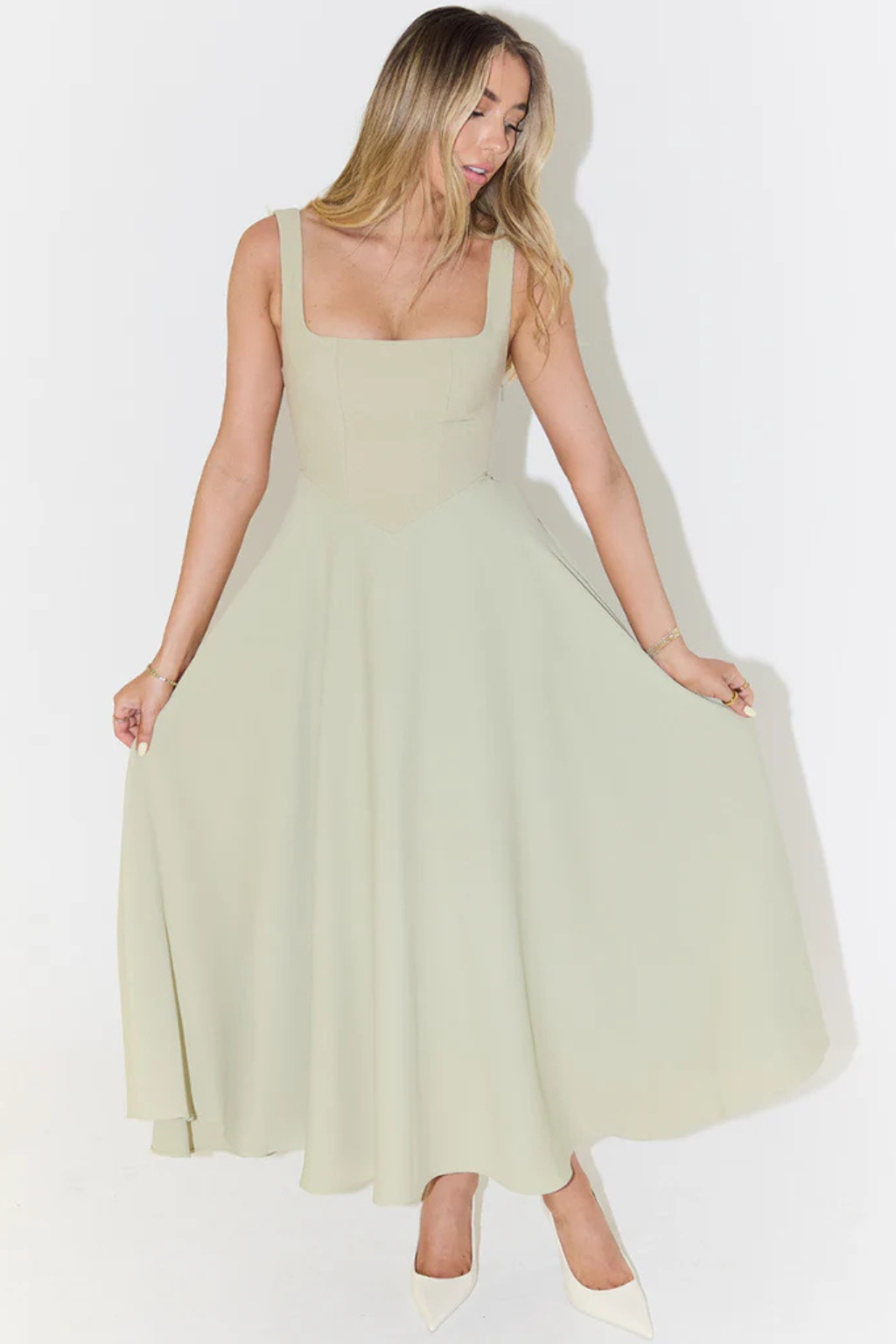 Square Neck Midi Guest Dress