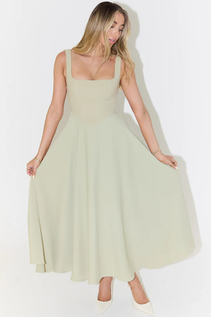 Square Neck Midi Guest Dress