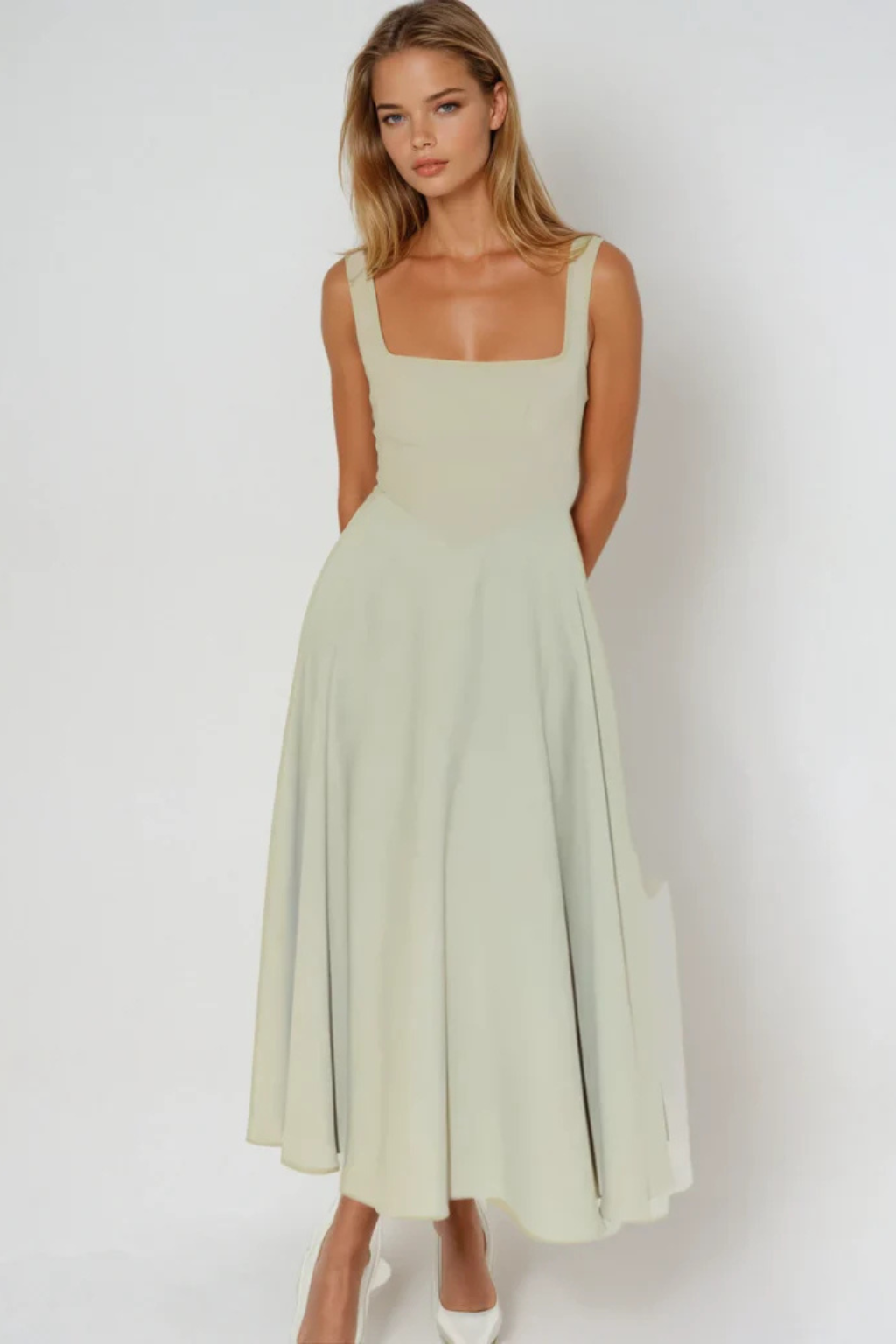 Square Neck Midi Guest Dress
