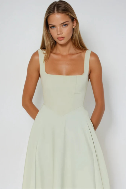 Square Neck Midi Guest Dress