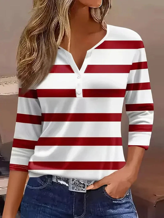 Women’s Striped V Neck Top