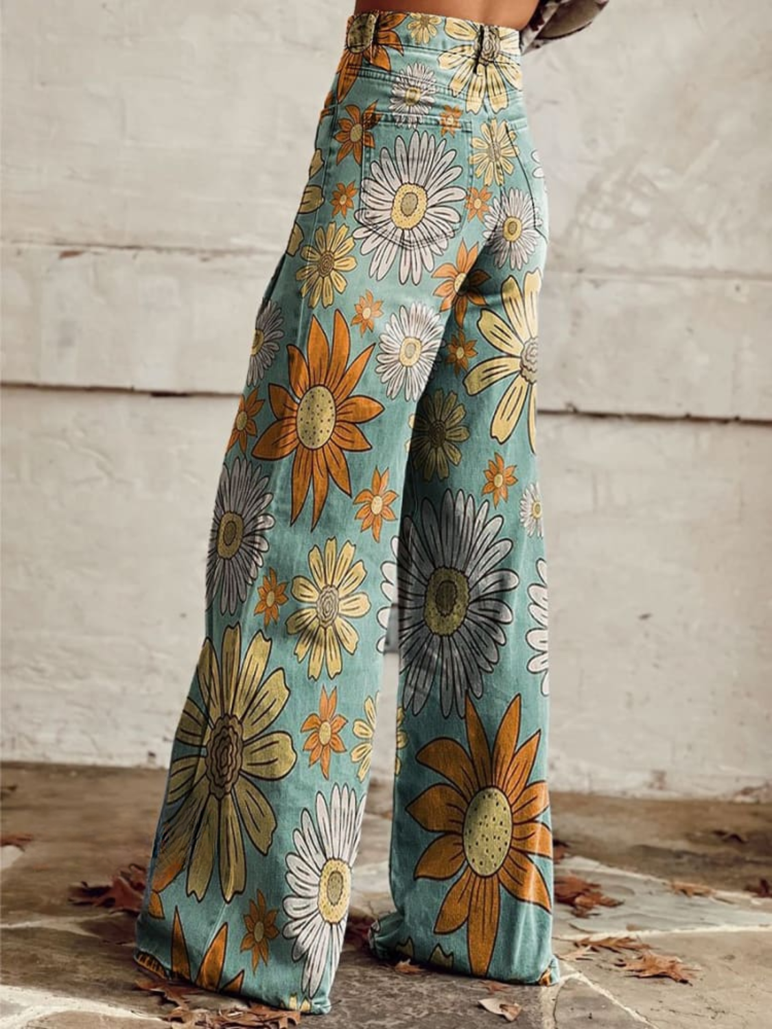 Women's Floral Print Wide Leg Jeans