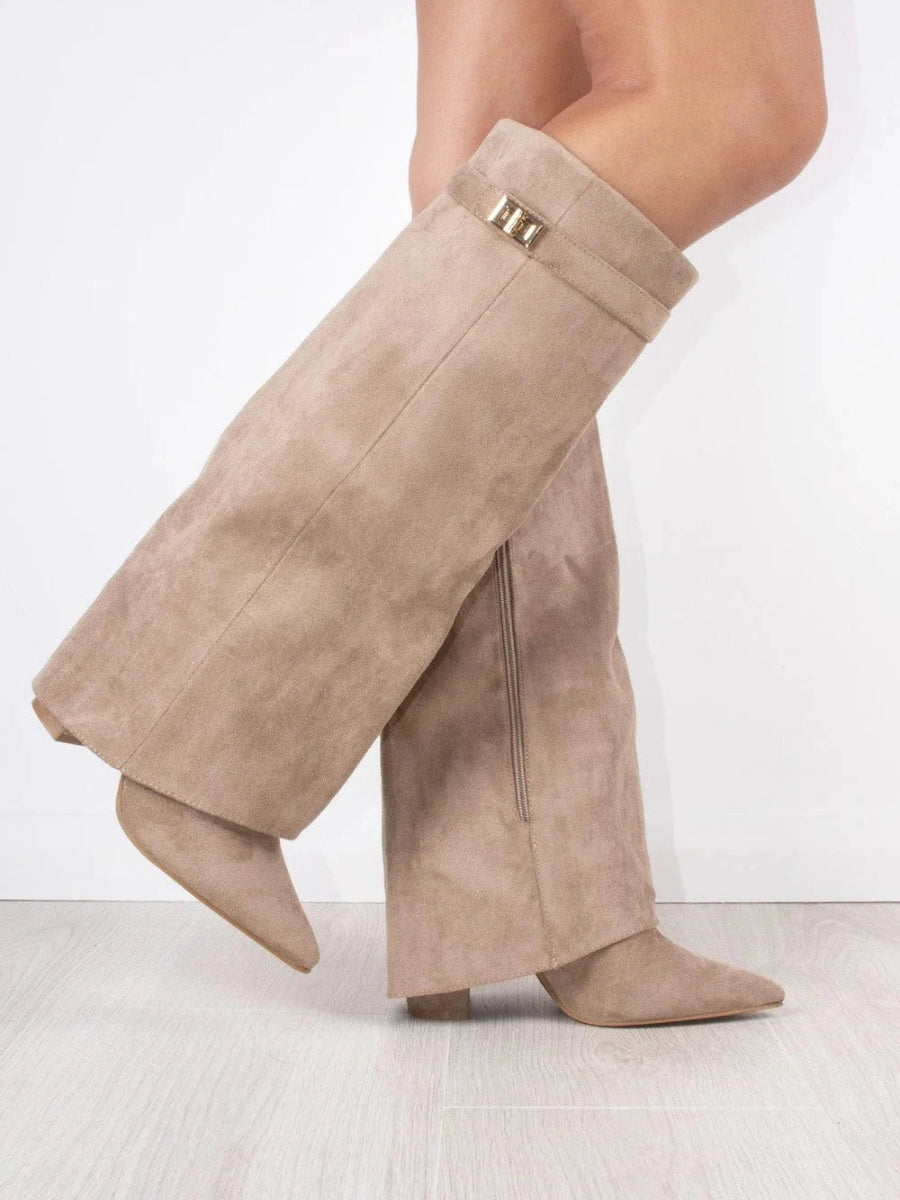 Women's Leather Wide Leg Boots