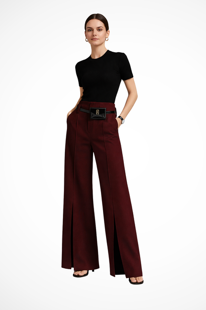Women's Pleated Belted Tailored Trousers
