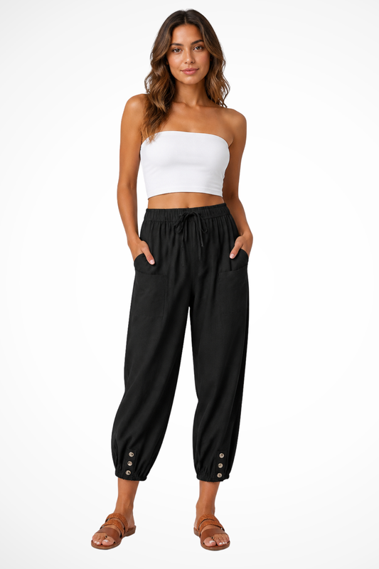 Women's Linen Cropped Drawstring Trousers