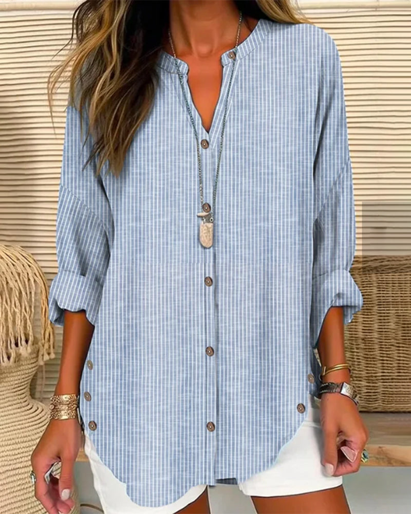 Women’s Relaxed Striped Button Blouse