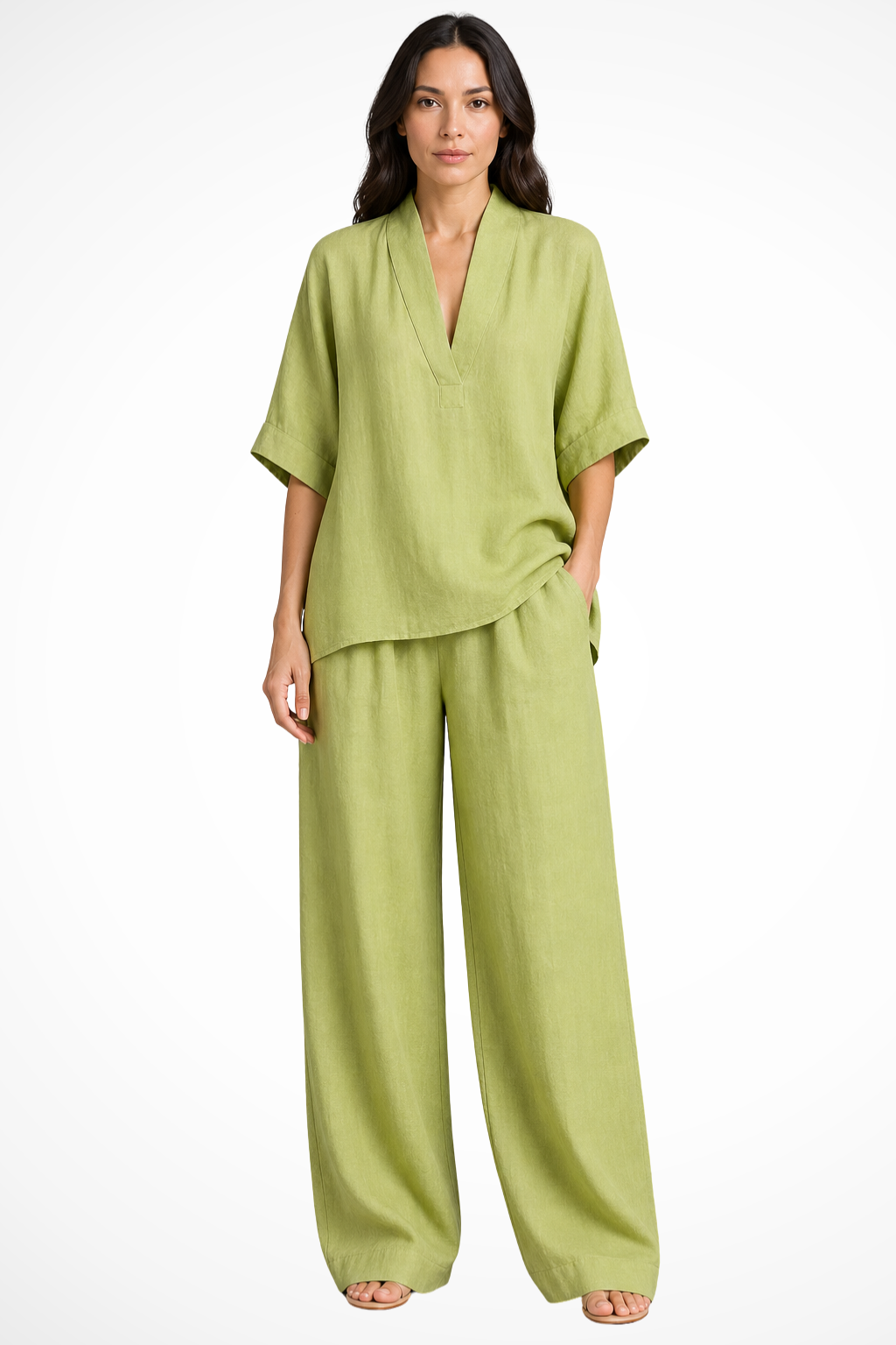 Women's Linen V-Neck Co-Ord Set