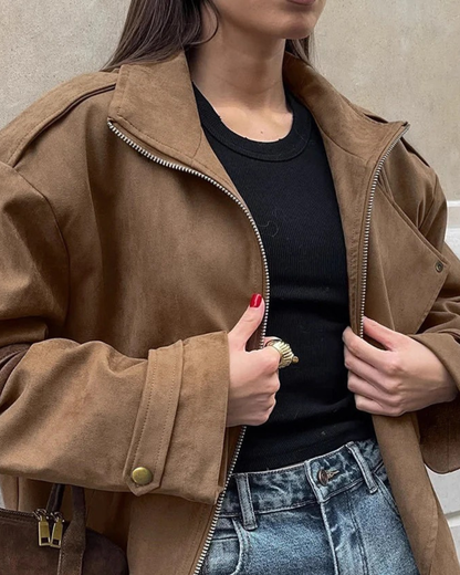 Women's Suede Zip Bomber Jacket
