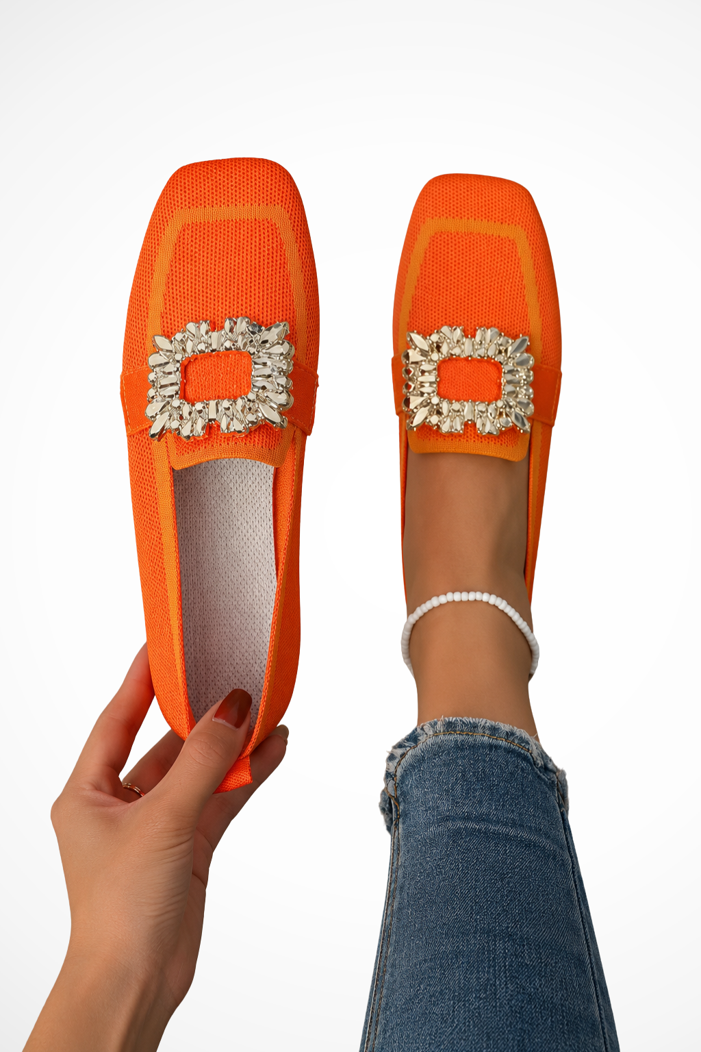 Women's Embellished Square Toe Loafers