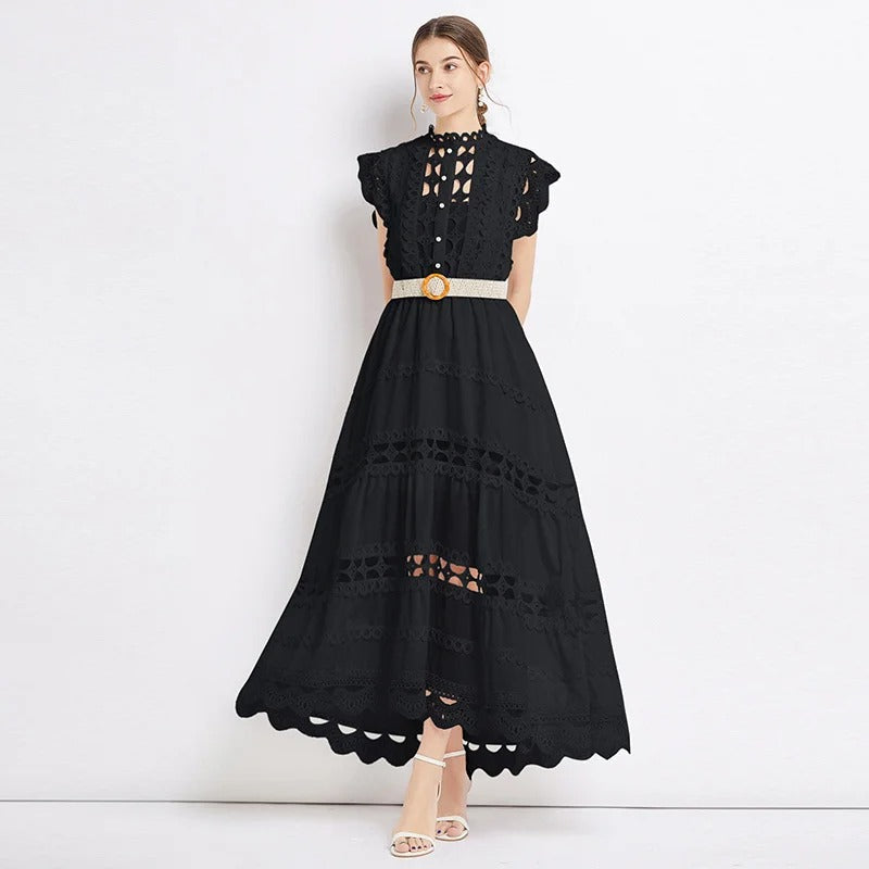 Women's Waist-Cinching Lace Dress