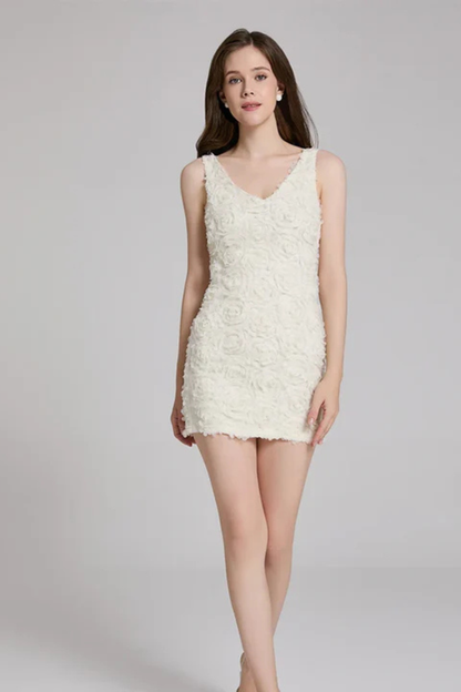 Flower Sequin Mini Wedding Dress