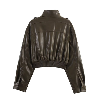Women's Faux Leather Bomber Jacket