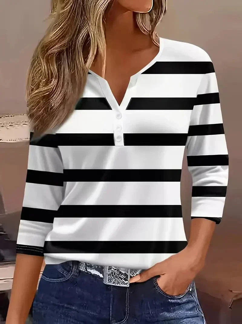 Women’s Striped V Neck Top