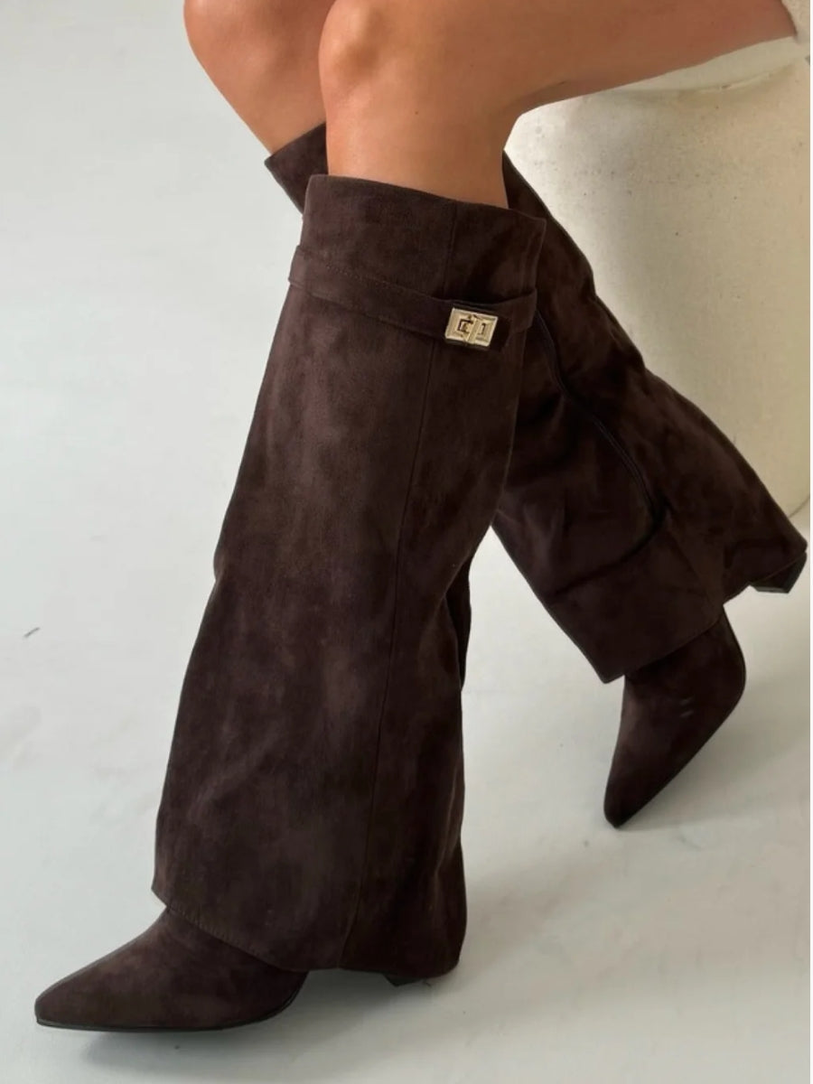 Women's Leather Wide Leg Boots