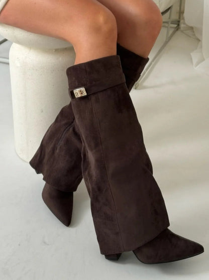 Women's Leather Wide Leg Boots