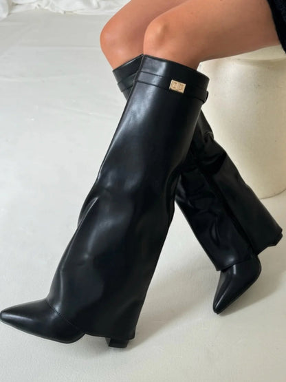 Women's Leather Wide Leg Boots