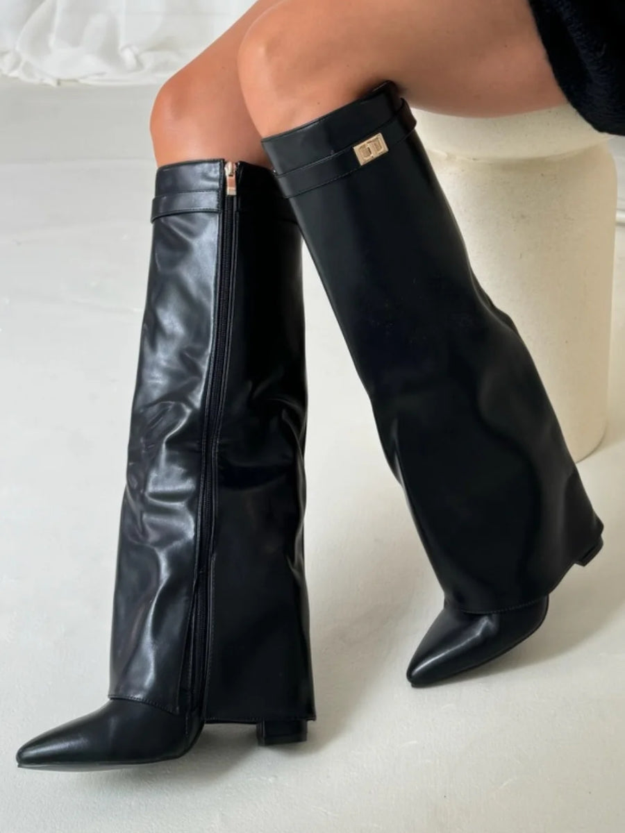 Women's Leather Wide Leg Boots