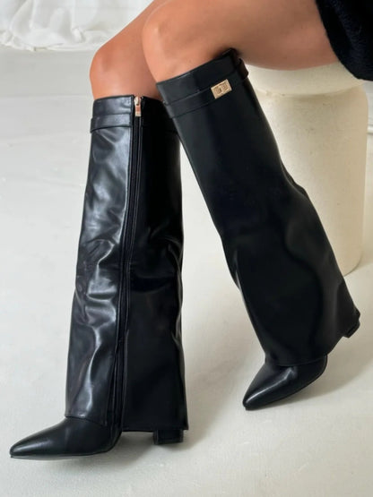 Women's Leather Wide Leg Boots