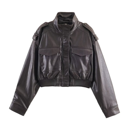 Women's Faux Leather Bomber Jacket