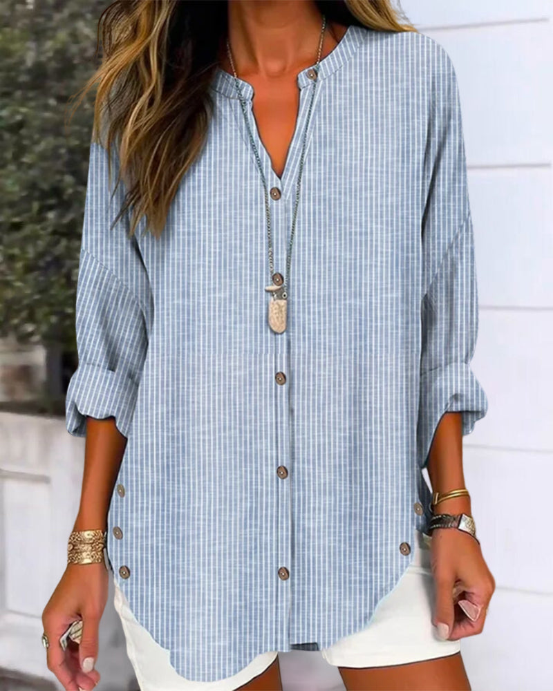 Women’s Relaxed Striped Button Blouse